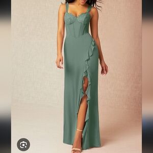 AZAZIE Camellia Eucalyptus Sheath Lace Chiffon Maxi Formal Evening Dress C/XS